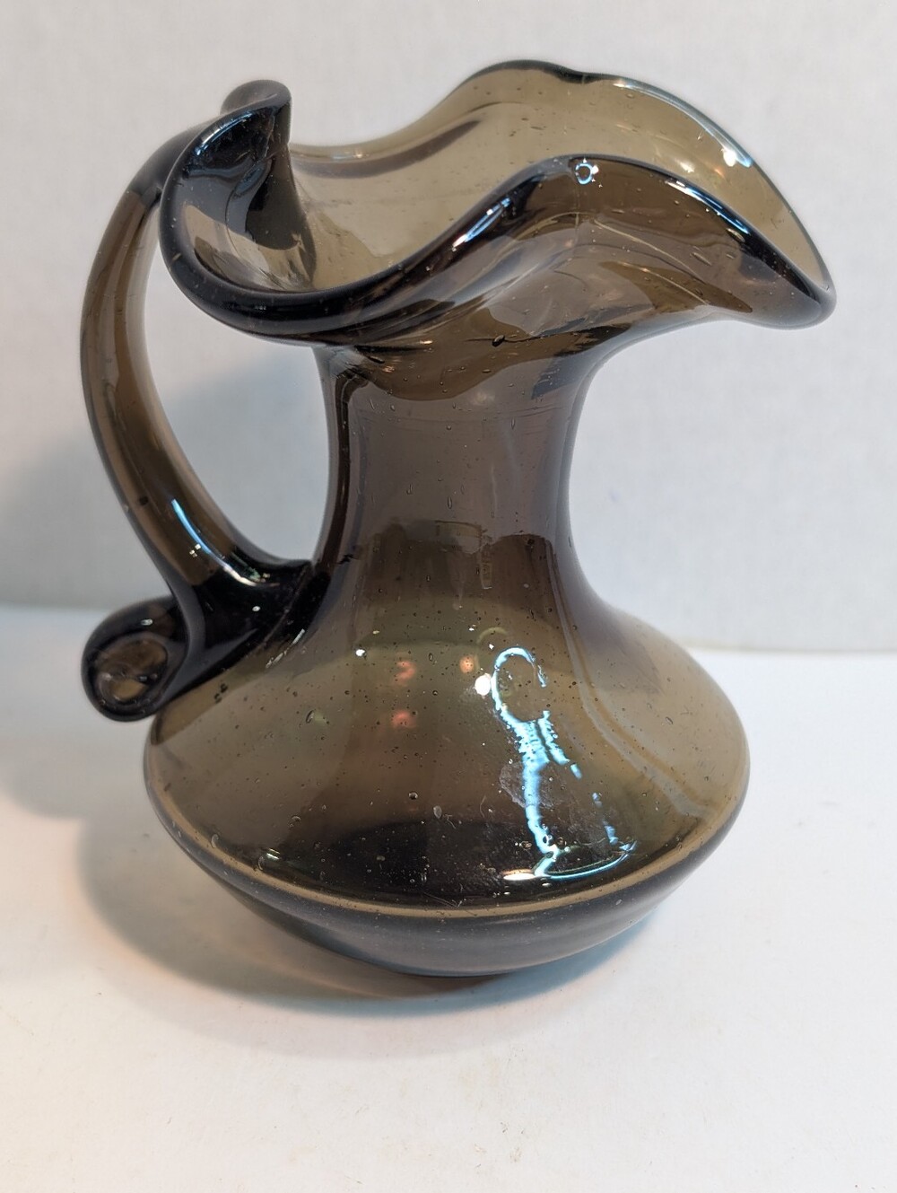 Vintage Mid Century Empoli Smoked Glass Wide Bottom Jug Pitcher